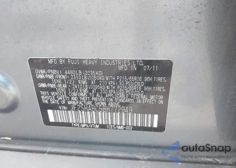 2011 Subaru Forester 2.5X из США, поврежденный, VIN JF2SHABC5BH772949